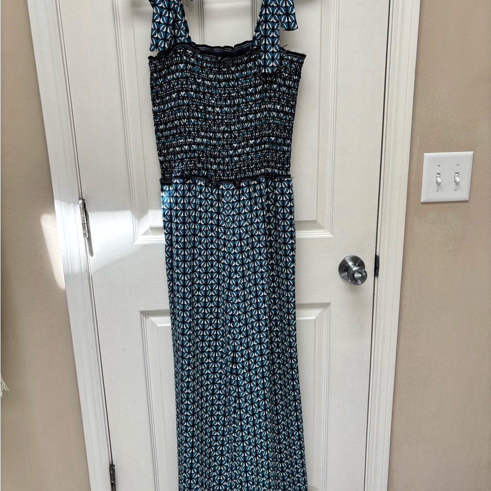 Max Studio Blue and White Smocked Maxi Sundress